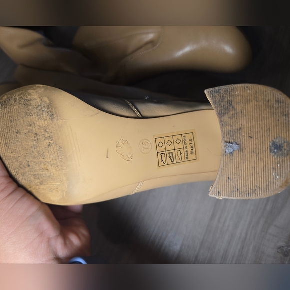 Women's Over The Knee Block Heel Boots Tan Sz 7.5 Faux Leather - Picture 10 of 11